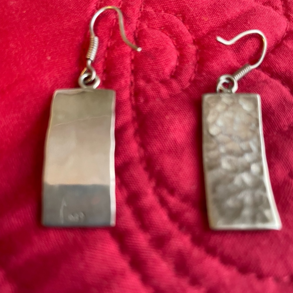 Sterling Silver Rectangle Dangle Earrings - image 2